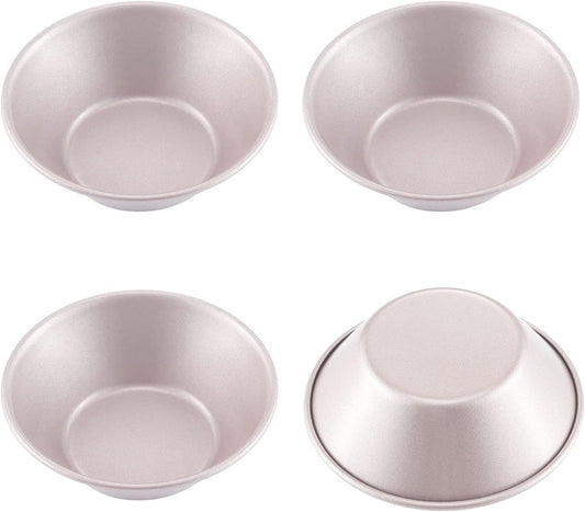 CHEFMADE Mini Pudding Pan Set, 3-Inch 4Pcs Non-Stick Egg Tart Mold Round Mini Cake and Loaf Bakeware for Oven and Instant Pot Baking (Champagne Gold)