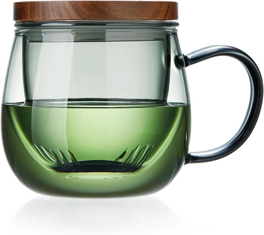 17 OZ Glass Tea Cup with Infuser and Lid, 500 ML Large Borosilicate Teacup, Clear Mug for Loose Leaf Tea, Blooming Tea, Tea Bags - Perfect Christmas or Birthday Gift for Women