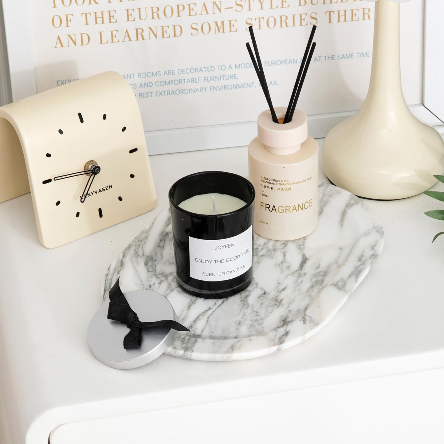 Natural Marble Decorative Tray Bathroom Counter Perfume Organizer Vanity Tray for Home Decor, Jewelry Candle, Coffee Table, Soap Holder Dresser Countertop Accessories 8"x11" Carrara