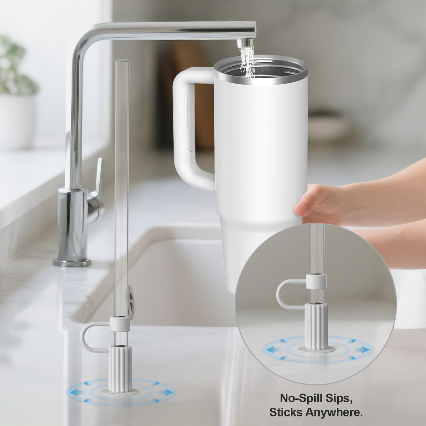 YOTIME Silicone Straw Covers Cap, 6 Pcs Reusable 0.39in/10mm Suction Cup Straw Toppers for Stanley Cup 40 30 oz, White