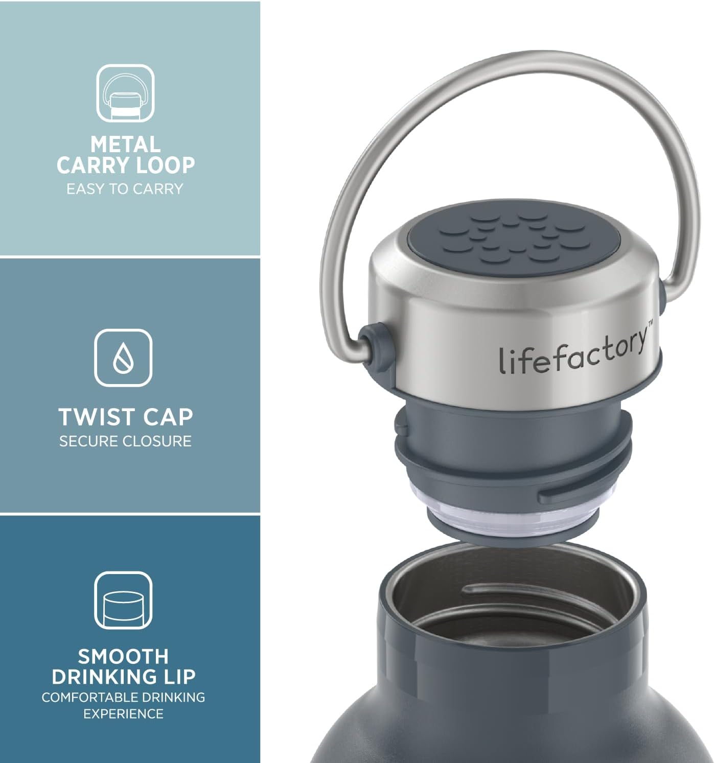 Lifefactory 20-Ounce Stainless Steel Vacuum-Insulated Sport Bottle, Carbon