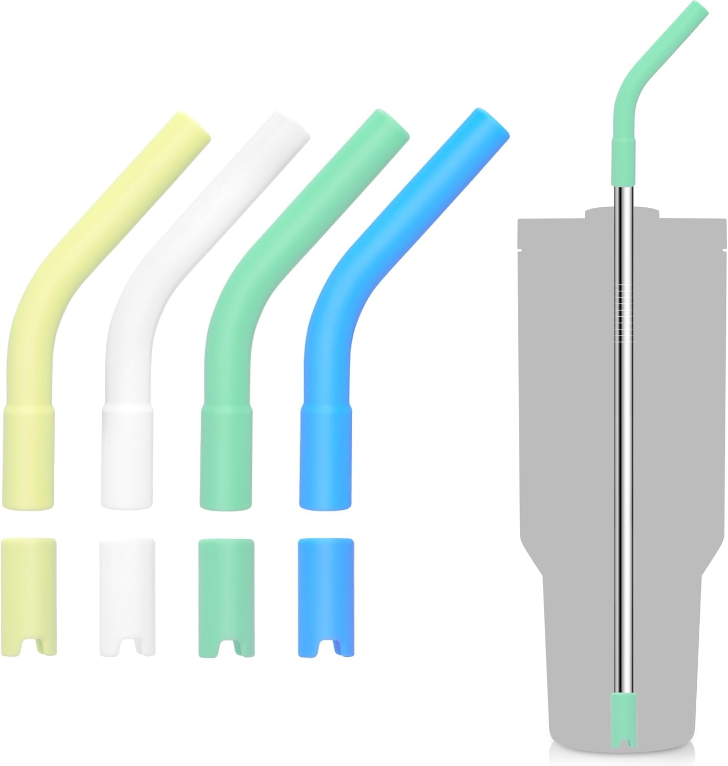 4 Set Silicone Straw Tips, Food Grade Rubber Metal Straws Tips Covers with Silicone Bottom Only Fit for 8MM Stainless Steel Straw