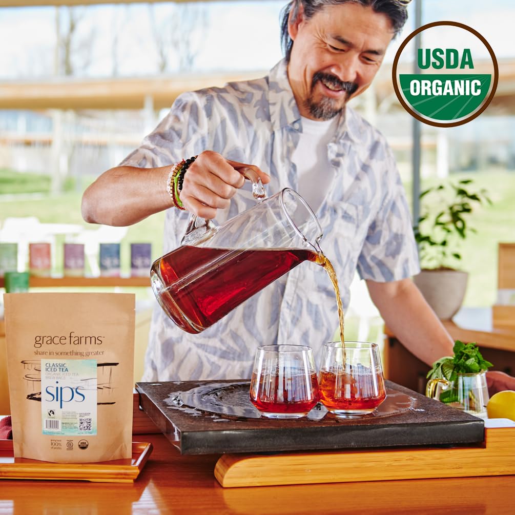 Grace Farms CLASSIC ORGANIC ICED TEA (Twelve 1qt. Brew Bags, 3 Gallons) | Premium Bold & Brisk | Easy Cold Brew 3 Gallons | Gives Back 100% of Profits