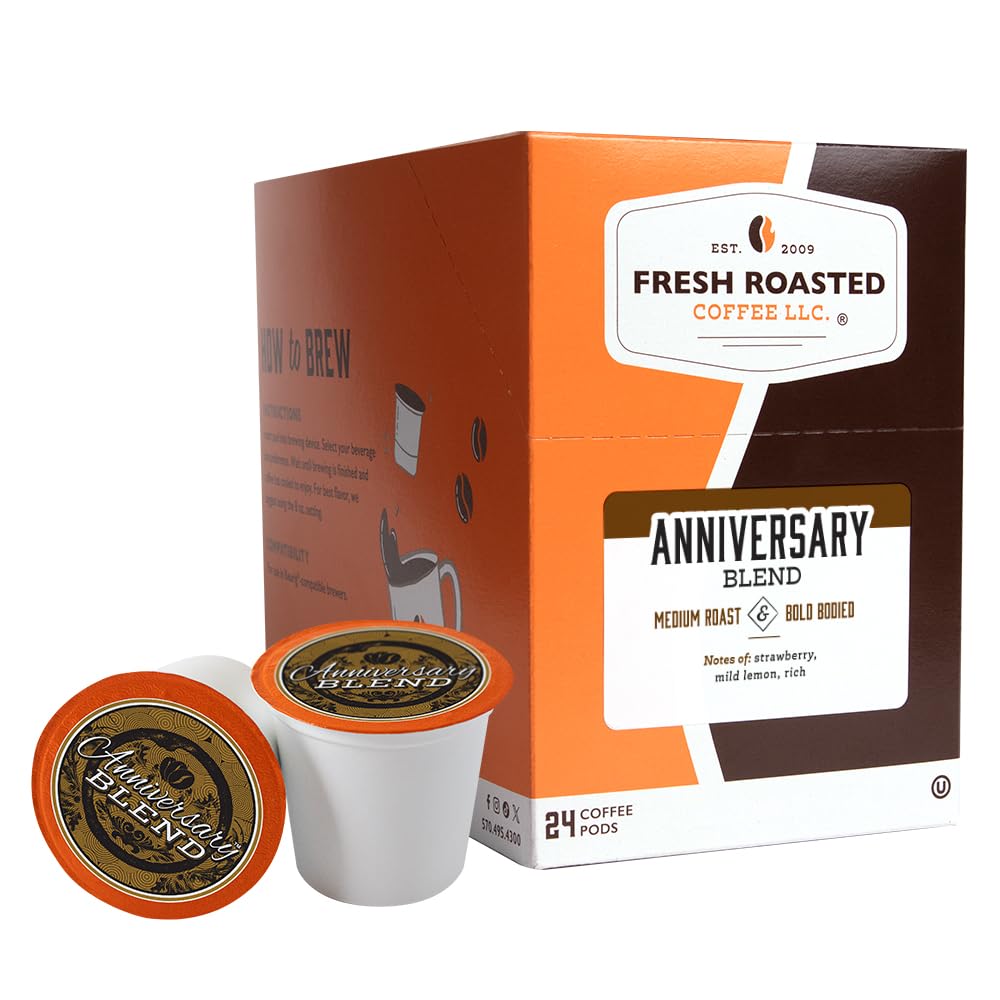 Fresh Roasted Coffee, Anniversary Blend, Medium Roast, 24 Pods for K Cup Brewers