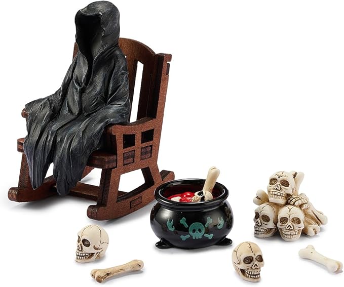 Halloween Fun Miniature Grim Reaper Figurine,Gothic Horror Resin Grim Reaper Decor,for Bookshelf Decor,Desk Trinkets,Collectible,Party Gifts