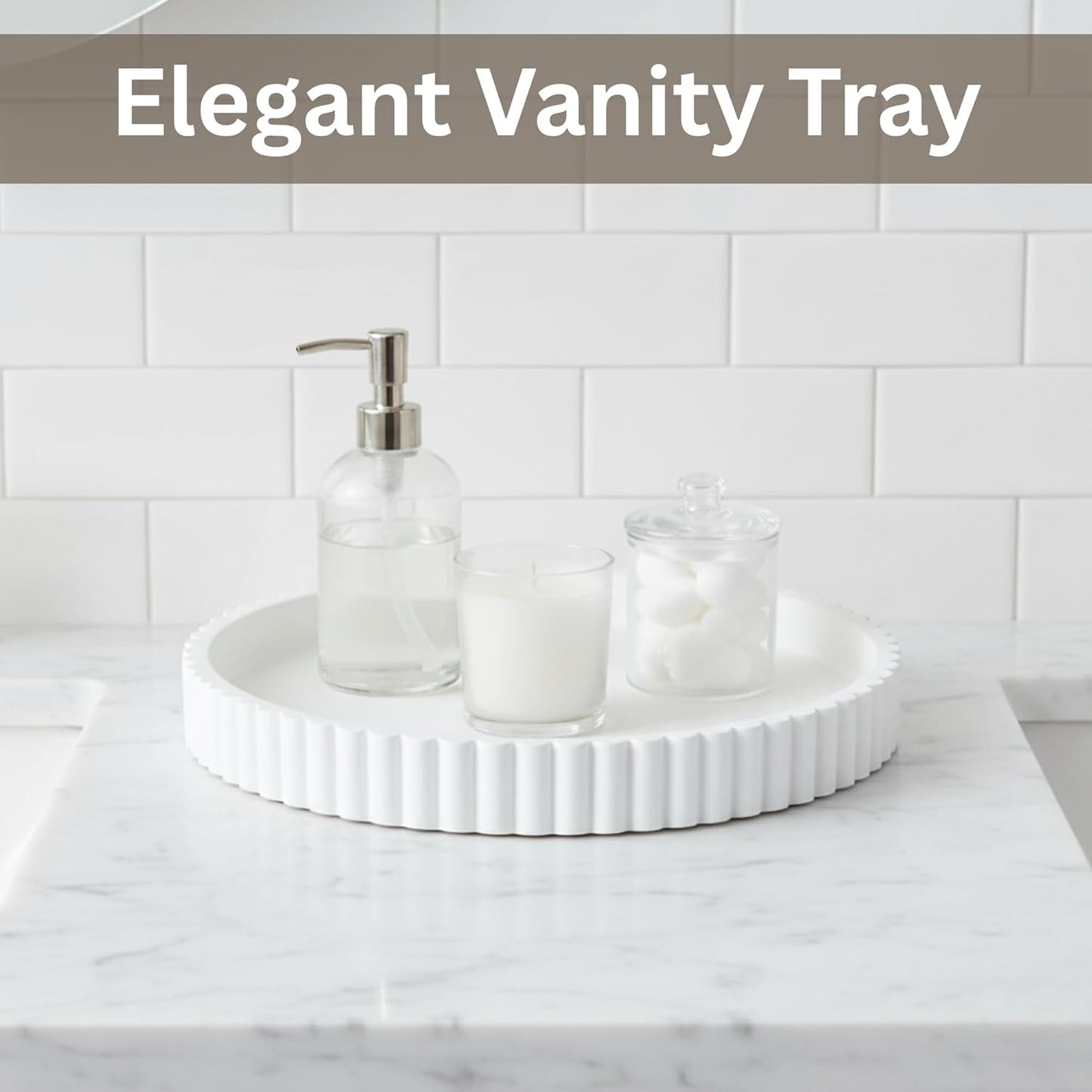 13-Inch Round Coffee Table Tray - Concrete bandejas decorativas Round White Decorative Tray for Coffee Table Decor - Table Centerpieces Kitchen Island Trays Decorative Trays - Dining Room Tray White