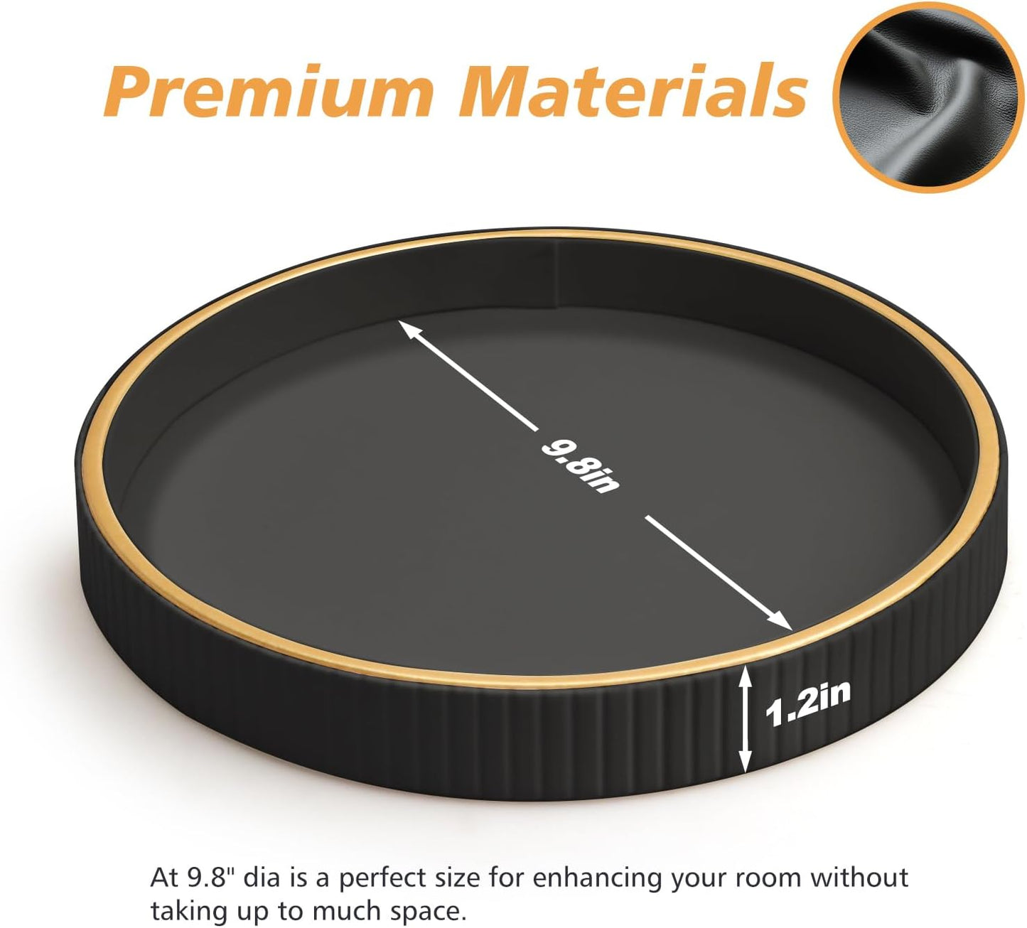 SANZIE Leather Desktop Storage Organizer Premium Serving Tray for Sundries, Cosmetics, Phone, Wallet, Cutlery - Decorative Valet Tray, Black