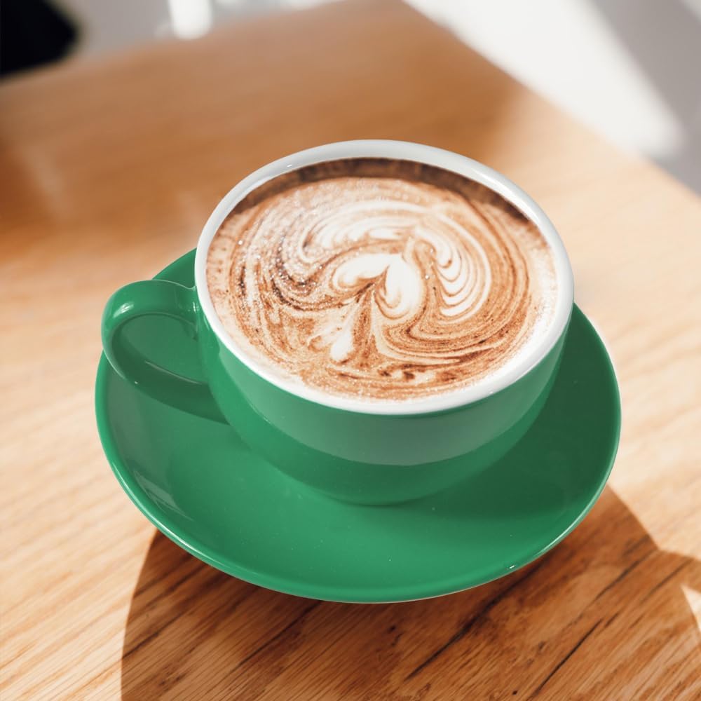 Porcelain Coffee Cup with Saucer 220ml/7.3oz for Cappuccino, Latte, and Tea, Cyan