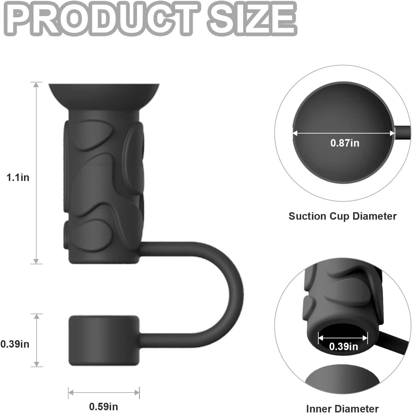 YOTIME Silicone Straw Covers Cap, 6 Pcs Reusable 0.39in/10mm Suction Cup Straw Toppers for Stanley Cup 40 30 oz, Black