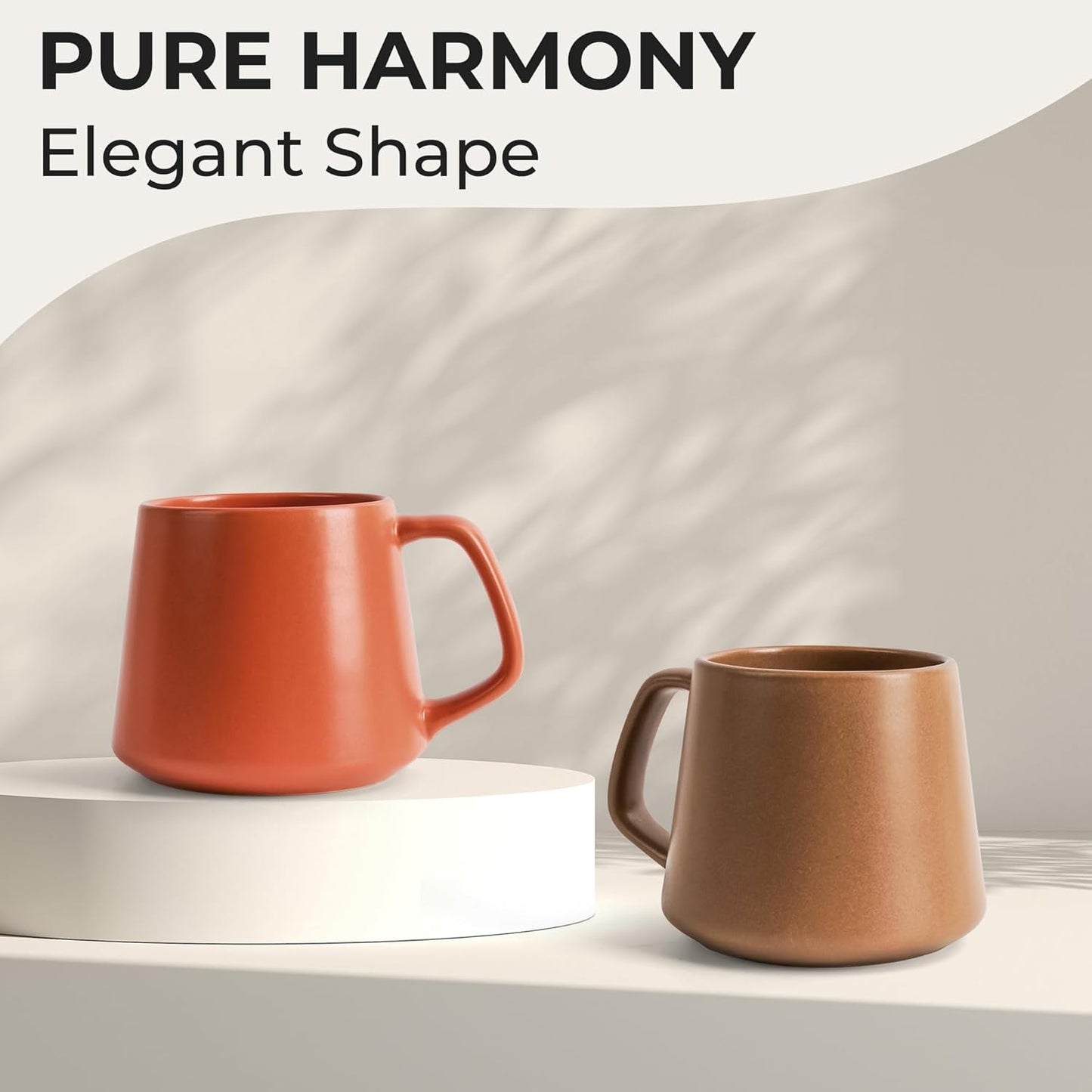 MIAMIO - Coffee Mugs Set of 4 / Large Ceramic Coffee Cups (14 oz) - Mug for Cappuccino, Tea, Espresso - Microwave and Dishwasher Safe - Luxe Collection (Beige Pastel)