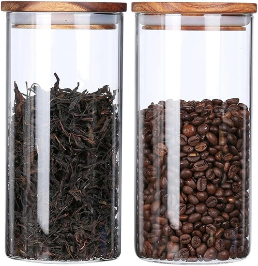 KKC HOME ACCENTS Glass Tea Canisters for Loose Leaf Tea,Airtight Glass Containers with Wood Lids,39 Fl oz