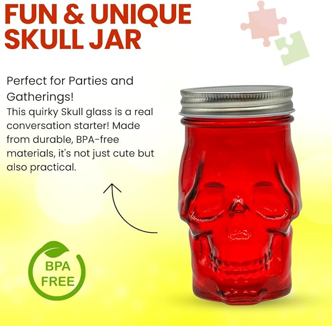 Generic 14 oz Colorful Skull Glass Mason Jar – Mix & Match 7 Vibrant Colors, Large & Durable! (Purple)