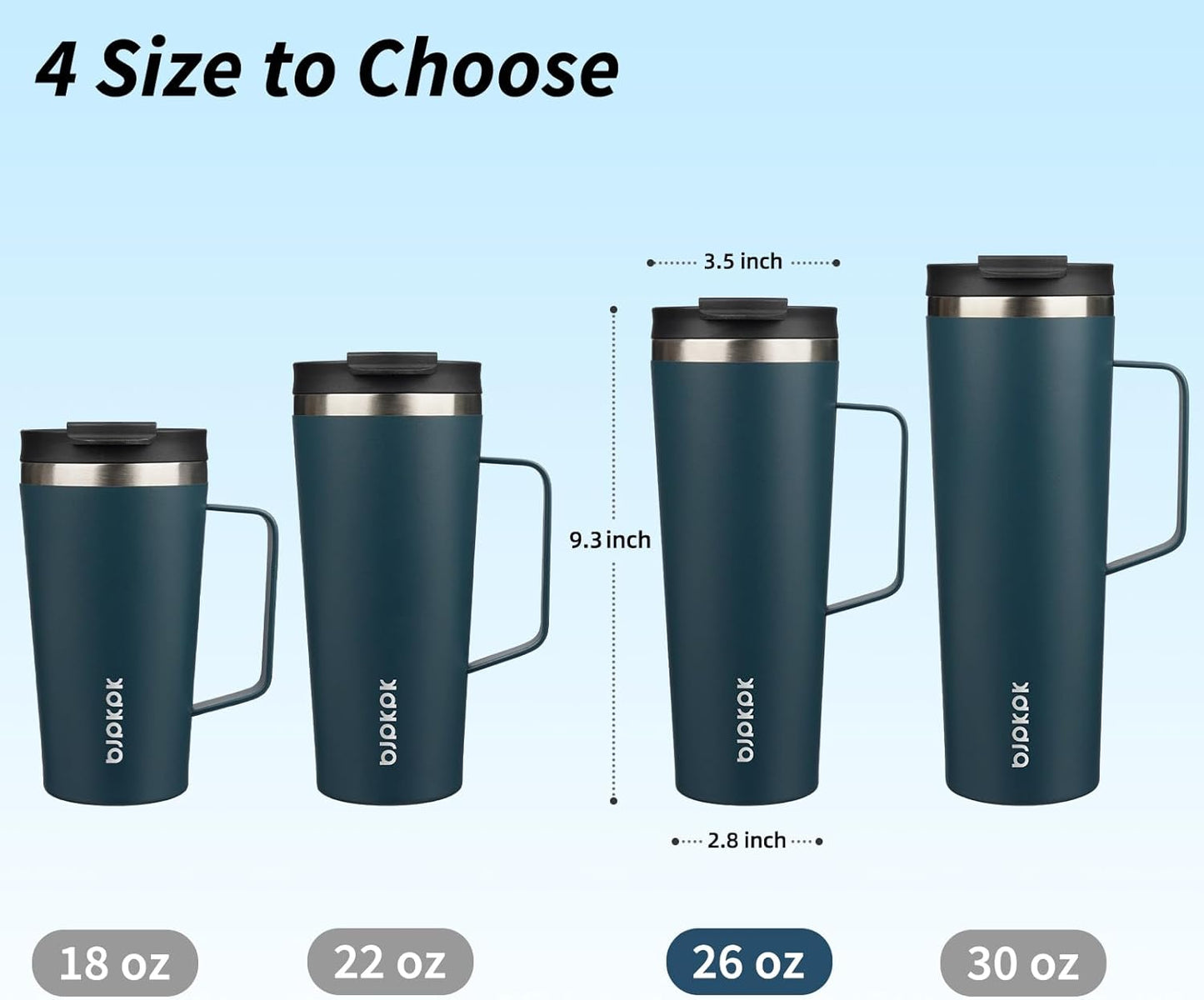 BJPKPK Insulated Tumbler with Handle, 26oz Insulated Tumblers with Lid and Straw, Stainless Steel Metal Water Bottles, Coffee Travel Mugs, Cups, Navy Blue
