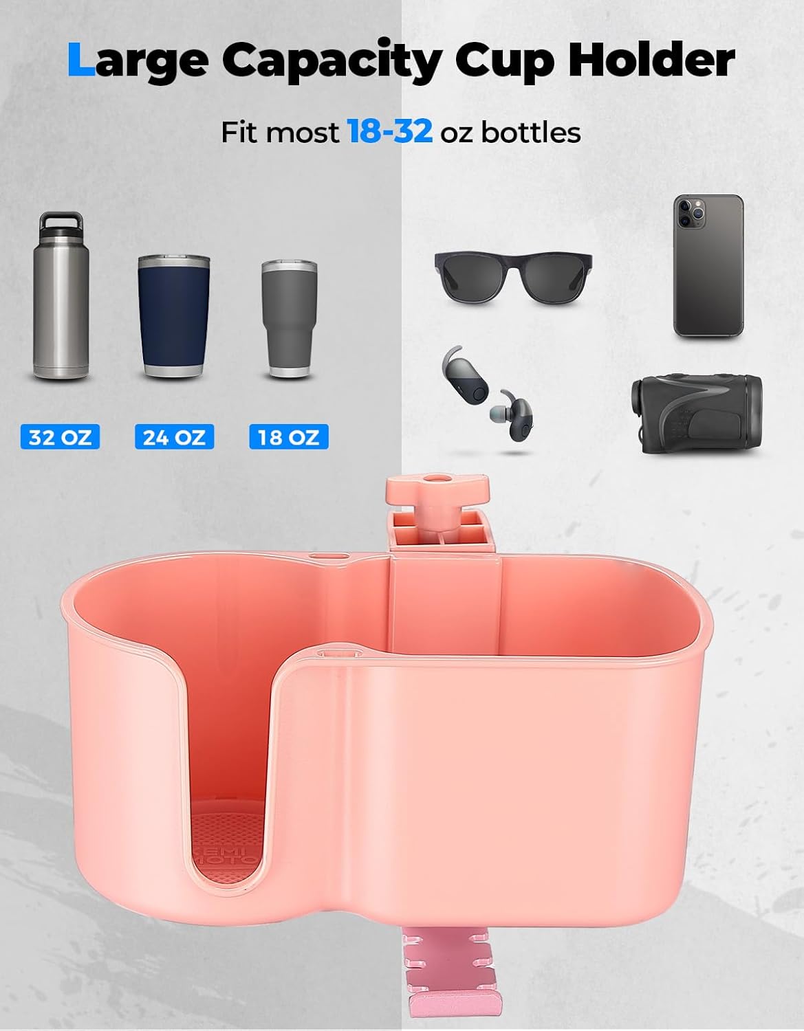 KEMIMOTO Desk Cup Holder with Headphone Hanger, 2 in 1 Caddy Organizer for Office Table, Lawn Chair, Golf Cart, Pontoon Boat, Fit for Most 18-32 oz Bottles