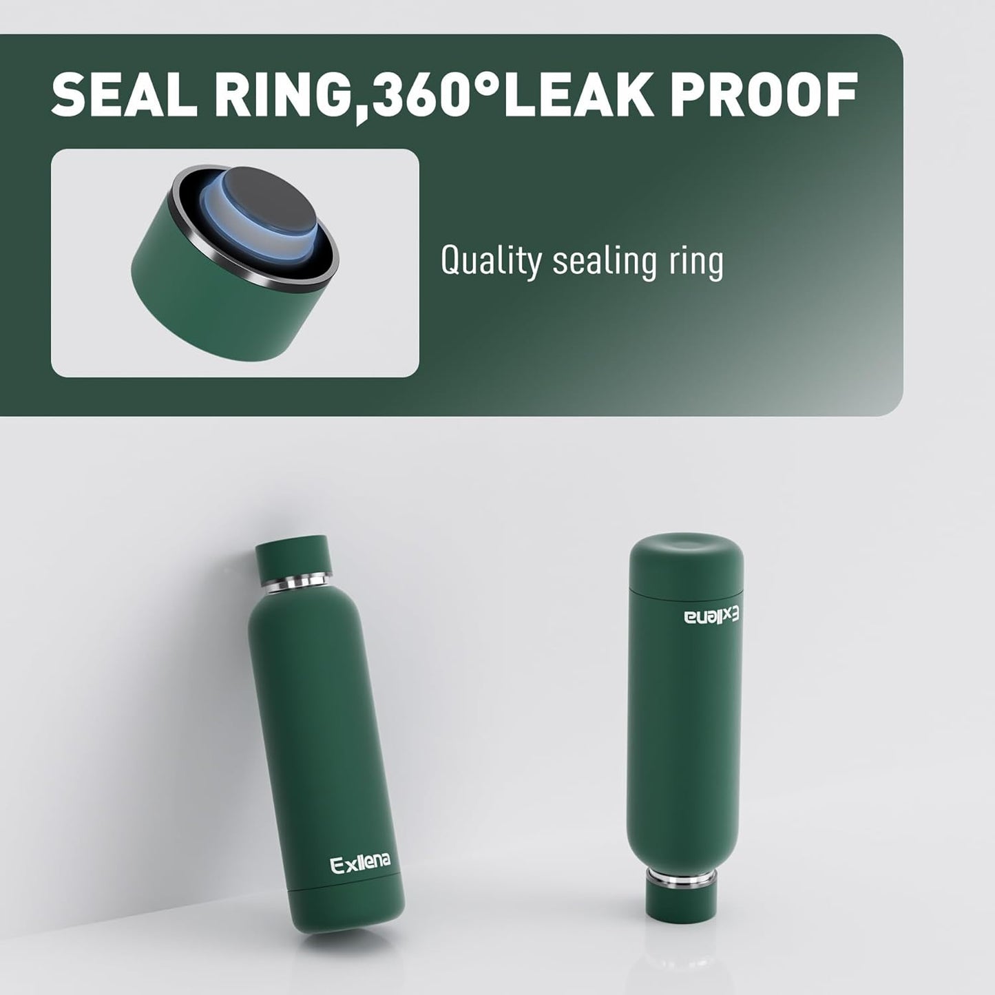 Slim Insulated Water Bottles for Travel 18oz with Clip, Double Wall Vacuum Stainless Steel Water Bottle Keeps Drinks Cold 24 Hrs/Hot 12 Hrs, 100% Leakproof, BPA Free(Emerald Green)