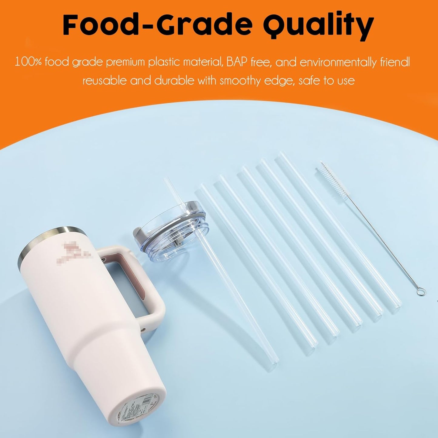 ALINK Clear Replacement Straws for Stanley 30 oz Tumbler, DISHWASHER SAFE, 6 Pack Reusable Plastic Straws Compatible with 30oz Stanley Adventure Quencher Cups, Plus Brush