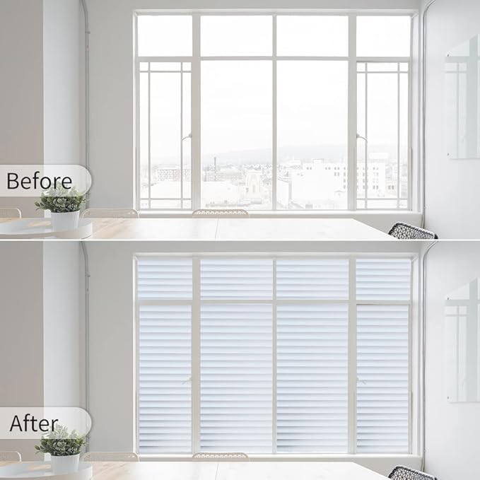 Window Privacy Film with Installation Tools, Blinds Pattern, Static Cling, Anti UV, Heat Control, Ideal for Home Shower Office Glass Door (Blinds Pattern, 17.5X78.7Inch)