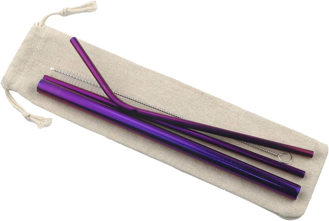 Gugrida Metal Straws Stainless Steel Straws 8.5" Drinking Straws Reusable 3 Set - Ultra Long Muti Color-Cleaning Brush for 20/30 Oz for Trail Tumblers Yeti RTIC SIC Ozark (2 Straight|1 Bent|1 Brush）