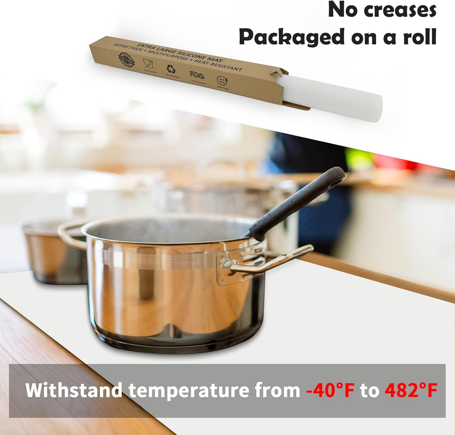 Large Silicone Mats, 78.7”x15.7” Extra Large Silicone Heat Resistant Mat, Countertop Protector, Nonstick Waterproof Mats for Kitchen Counter, Shipped Rolled Up Kitchen Counter Mat, Dark Gray