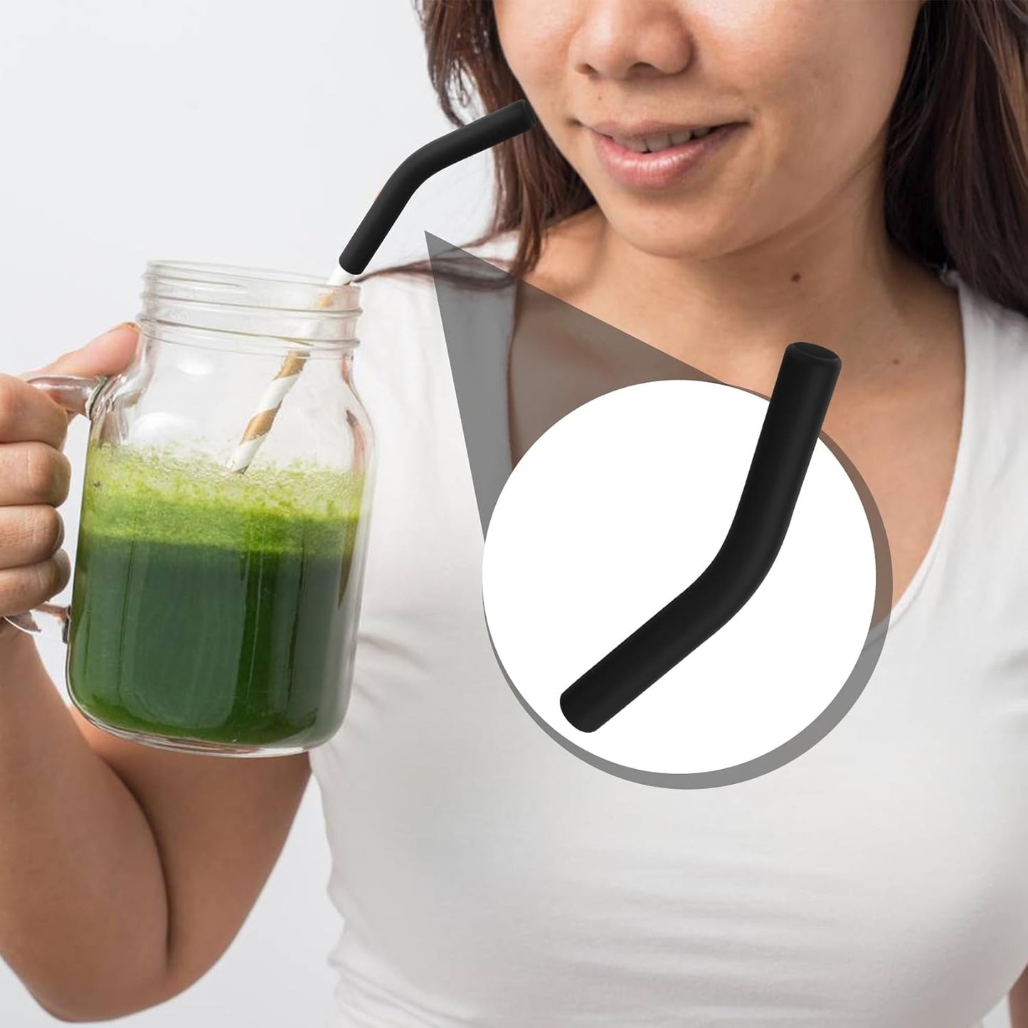 6pcs Food-Grade Silicone Straw Tips, Reusable Metal Straw Elbows Tips, Temperature Resistant Rubber Straw Covers Replacement Tip for 5/16" Stainless Steel Straws - Black