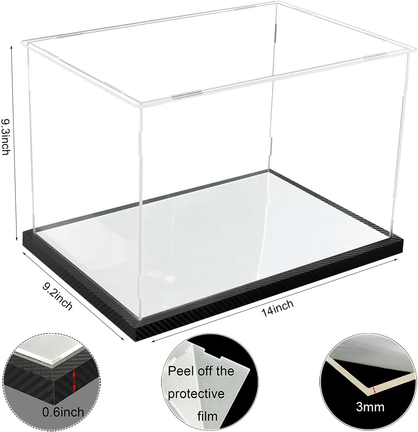 Clear Boxing Glove Display Case Acrylic Display case for Full Size Boxing Glove Boxing Glove Storage Box Dustproof UV Protection Cabinet with Carbon Fiber Skin Base and Removable Mirror Base