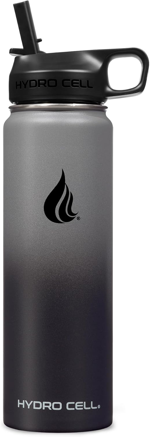 HYDRO CELL Stainless Steel Insulated Water Bottle with Straw - For Cold & Hot Drinks - Metal Vacuum Flask with Screw Cap and Modern Leakproof Sport Thermos for Adults (Graphite/Black 24oz)