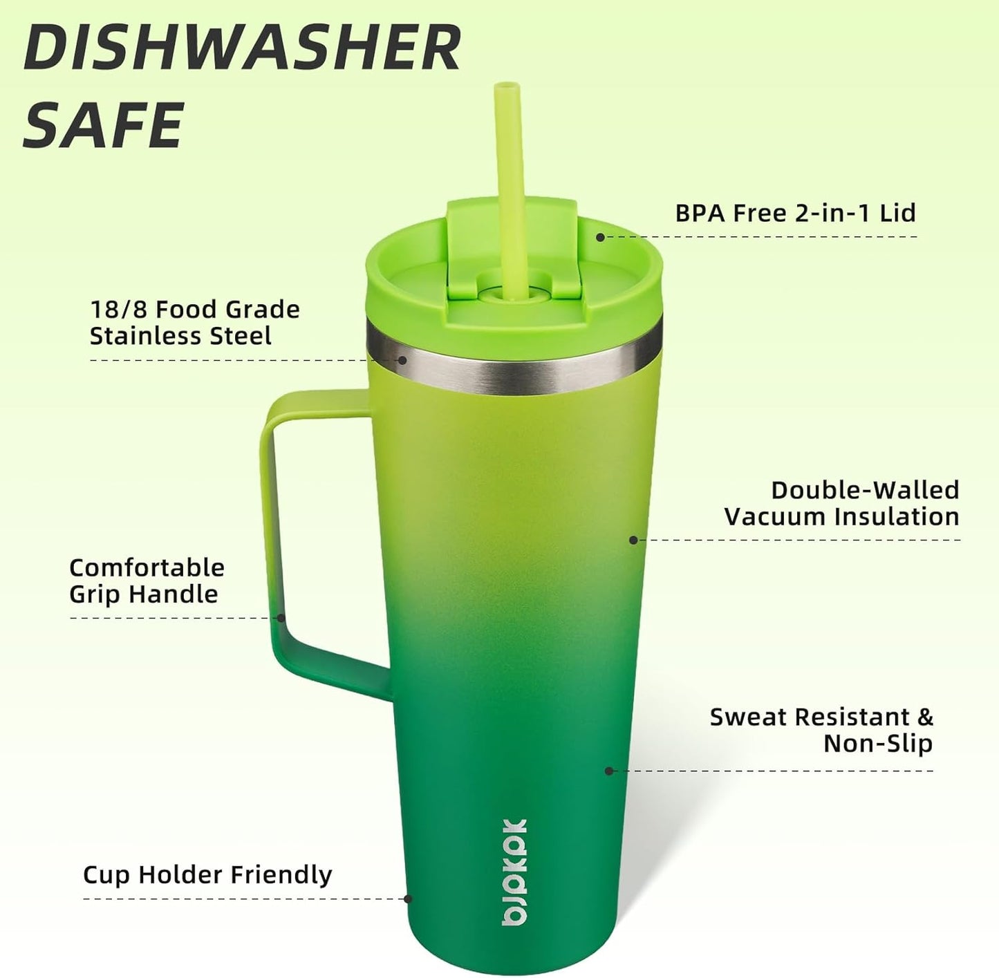 BJPKPK Insulated Tumbler with Handle, 26oz Insulated Tumblers with Lid and Straw, Stainless Steel Metal Water Bottles, Coffee Travel Mugs, Cups, Bamboo Grove