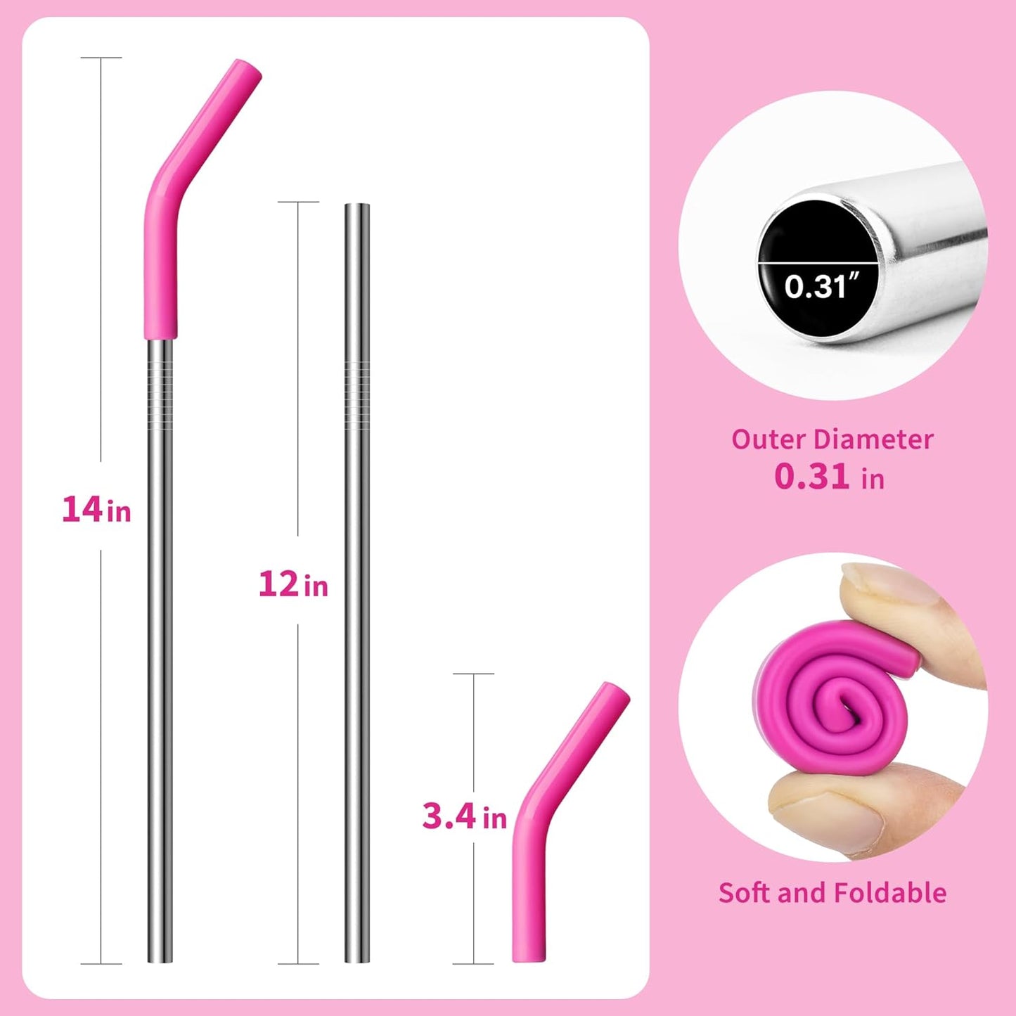 Metal Straw for Stanley 40 oz Cup,Stainless Steel Replacement Straw with Silicone Tips for 40 oz Simple Modern, Meoky, Owala Tumbler, 1 Portable Bag