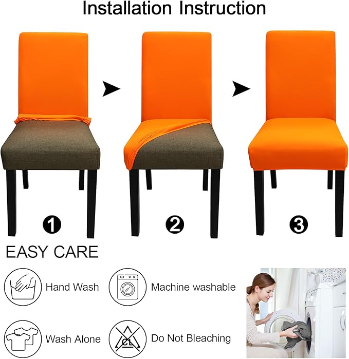 JQinHome Dining Chair Slipcover, High Stretch Removable Washable Chair Seat Protector Cover Set of 2,Chair Covers for Halloween Dining Room, Kitchen,Home Party,Wedding Ceremony(Orange, 2PC)