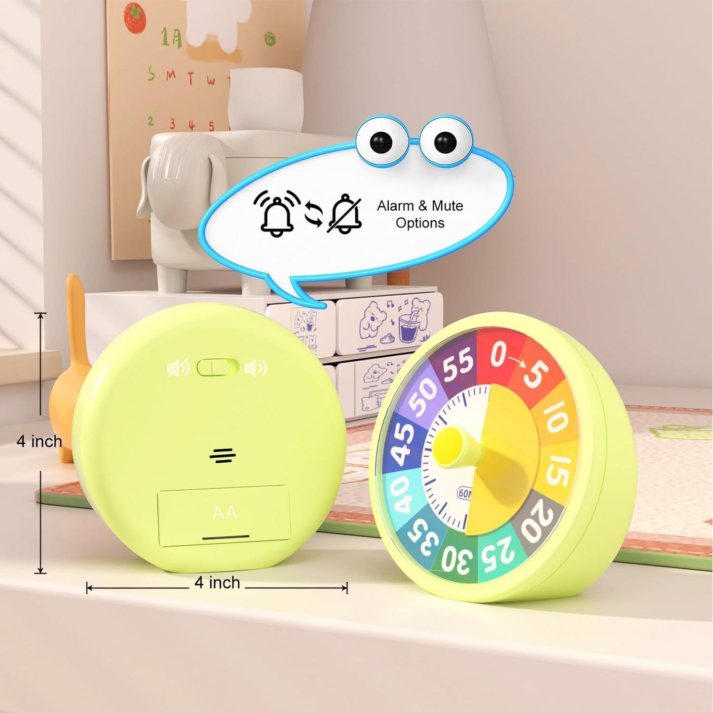 G.CATACC 60 Minute Visual Timer for Classroom Kids Teachers, 4-Inch Countdown Timer for Kitchen Cooking, Toddler, Training, Study, Work (Battery Not Included)