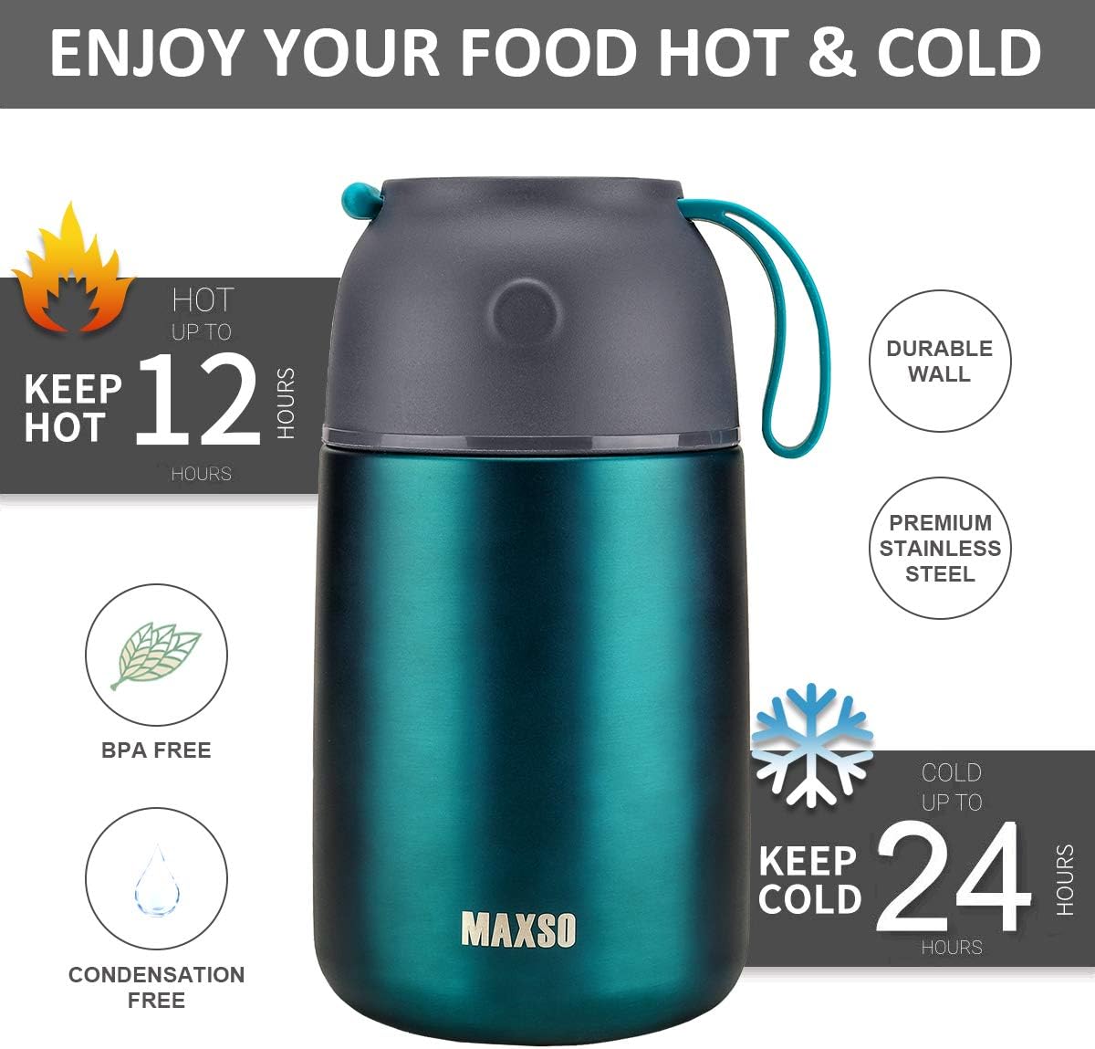 Insulated Thermo Food Jar for Hot & Cold Food for Kids Adult, 17&24 oz Soup Thermal Hot Food Containers for Lunch, Triple Layer Insulation Stainless Steel Food Jar with Spoon(2 Pack Green)