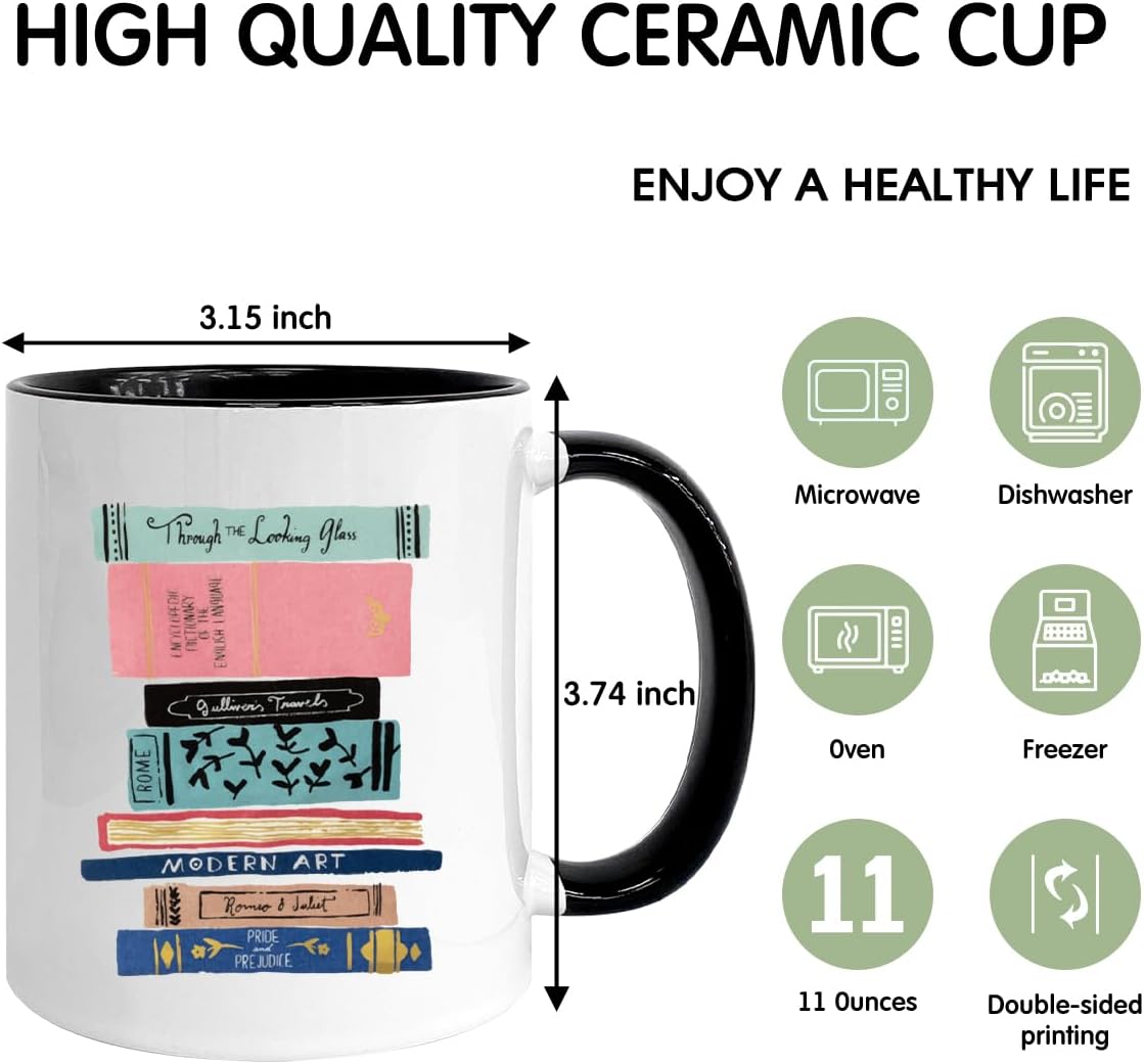Book Lovers 11oz Coffee Mug - Bookish Gifts for Readers, Teachers, Librarians, Women, Best Friends - Christmas Reading Tumbler