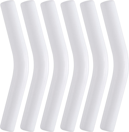 6pcs Food-Grade Silicone Metal Straw Tips, Reusable Flex Elbow Straws Cover Replacement Tips, Soft Straw Toppers Kits for 8 mm Stainless Steel Metal Straws - White