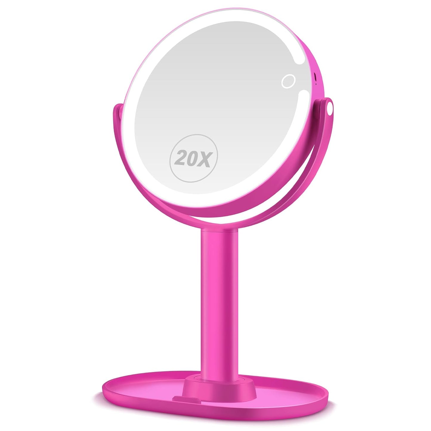 MIYADIVA Lighted Makeup Mirror, Type-C Rechargeable 20X Magnifying Mirror, 2-Sided Vanity Mirror with 3 Adjustable Lighting Modes, Focus on Detailed Makeup, Bathroom, Travel, Gift for Women Hot Pink