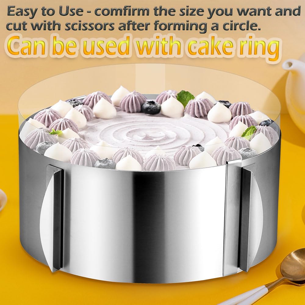 Cake Ring Extra High 15cm Acetate Cake Collar Set - Adjustable 6 to12Inch Stainless Steel Round Cake Mousse Molds Baking Ring with 6.3inchx394inch Clear Acetate Sheets Cake Roll for Pastry, Cake Decor