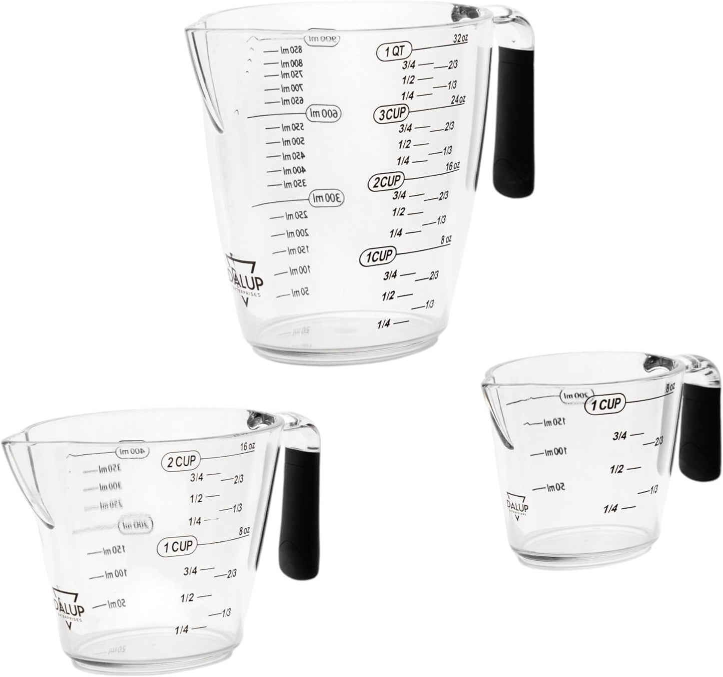 Measuring Cup Set - Clear Plastic Measuring Cups for Liquids Batter Flour Powder - Measuring Cups with Handle & Spout (8/16/32) oz