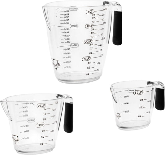 Measuring Cup Set - Clear Plastic Measuring Cups for Liquids Batter Flour Powder - Measuring Cups with Handle & Spout (8/16/32) oz