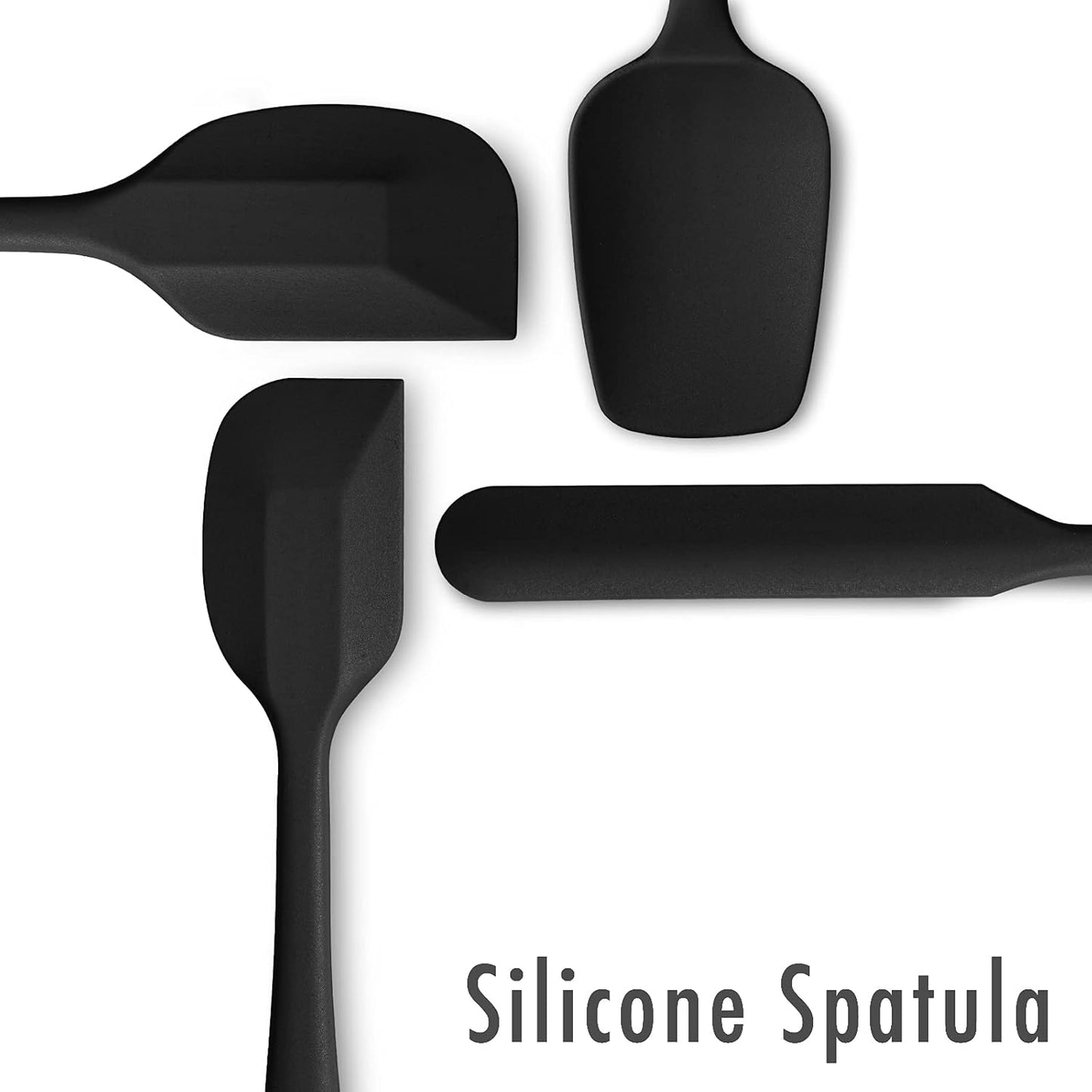 4 Piece Silicone Spatula Set, Flexible Heat Resistant Non-scratch Baking Cooking Rubber Spatulas with Stainless Steel Core, Black