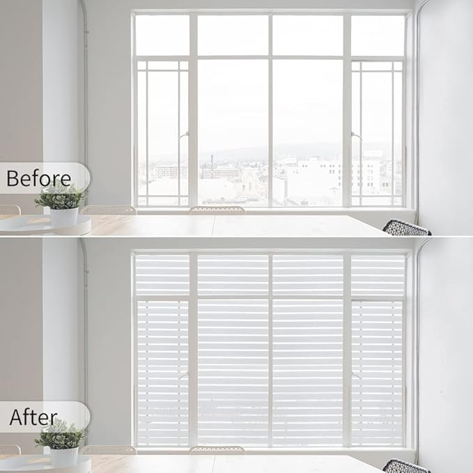Window Privacy Film with Installation Tools, Static Cling, Anti UV, Heat Control, Ideal for Home Shower Office Glass Door (Stripes Pattern, 23.6X78.7Inch)