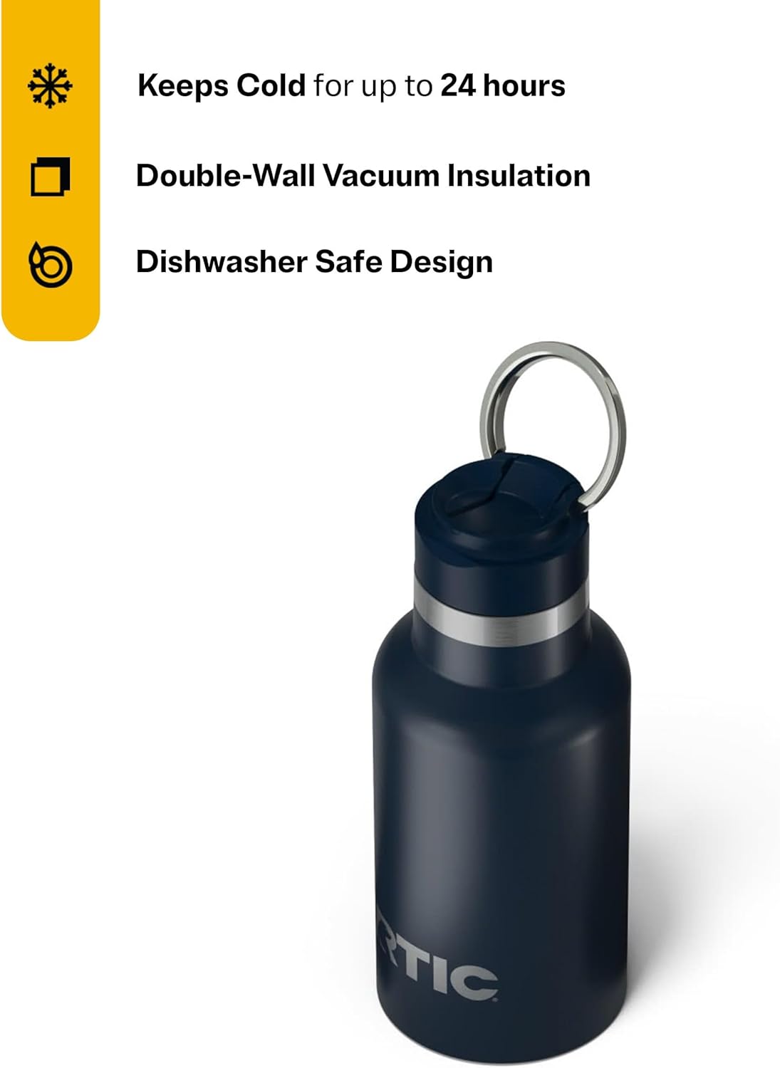 RTIC Little Journey Bottle with Straw, Insulated, Stainless Steel, Metal, Double Wall Vacuum-Insulation, Ceramic-Lined, Leak-Proof Lid, BPA-Free Water Flask for Sports, Travel, Navy