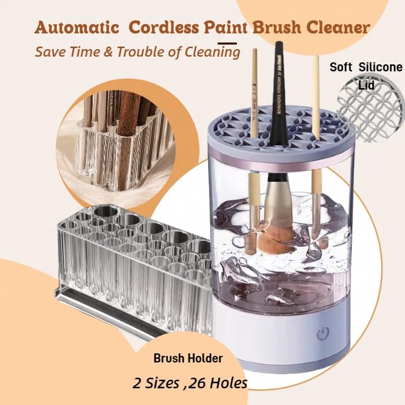 Electric Paint Brush Cleaner, Rinse Cup, Brush Rinser for Painting, Brush Cleaning Washer Rinser for Acrylic, Watercolor Painting, Makeup Brush Cleaner,Brush Holder (1, White)
