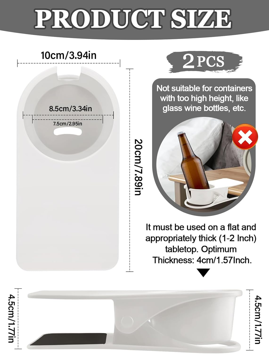 Kalolary 2PCS New Drinking Cup Holder Clip with Groove Table Bottle Cup Stand DIY Glass Cup Clamp Storage Saucer Clip Water Coffee Mug Holder Saucer Clip for Home Desk, White