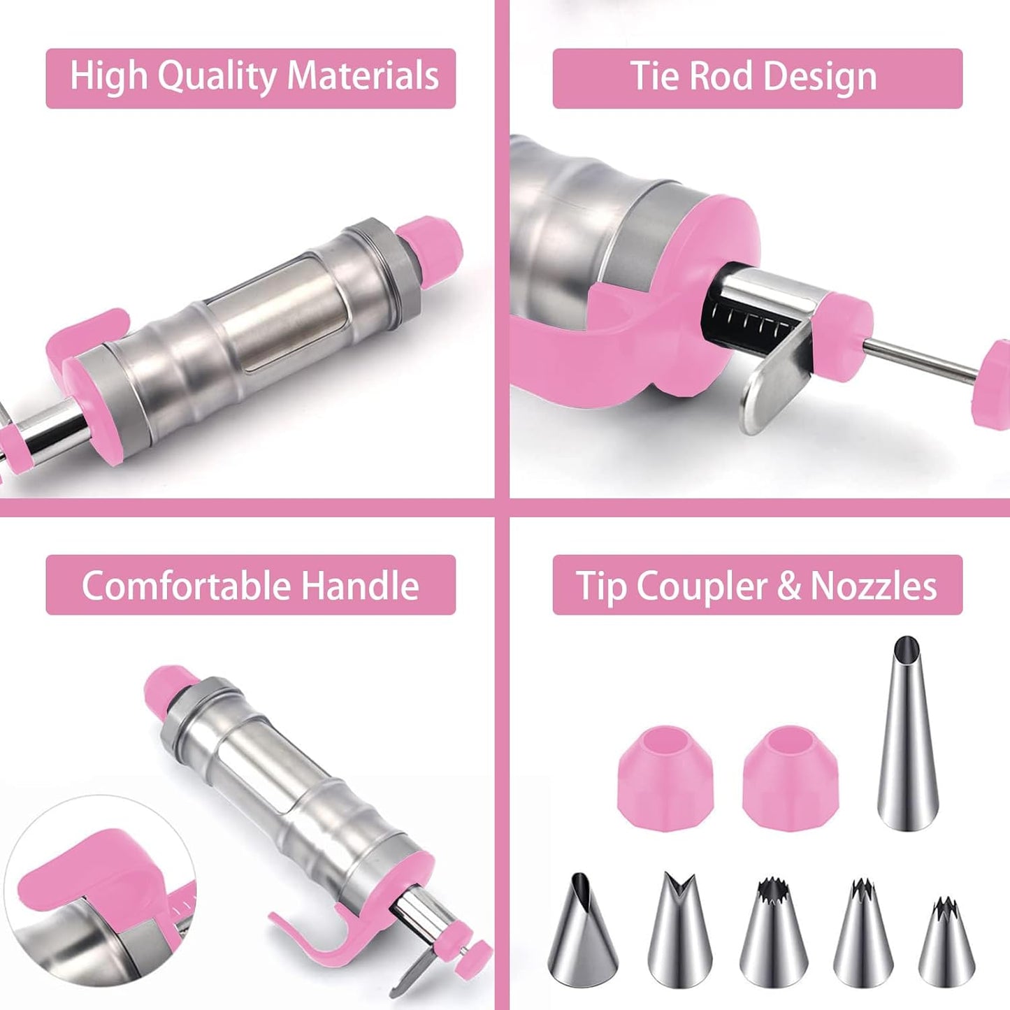 FANTEXY Dessert Decorating Syringe Set, Stainless Steels Cake Decorating Tools 6 Piping Icing Nozzles Cupcake Decorating Kit Icing Piping Kit