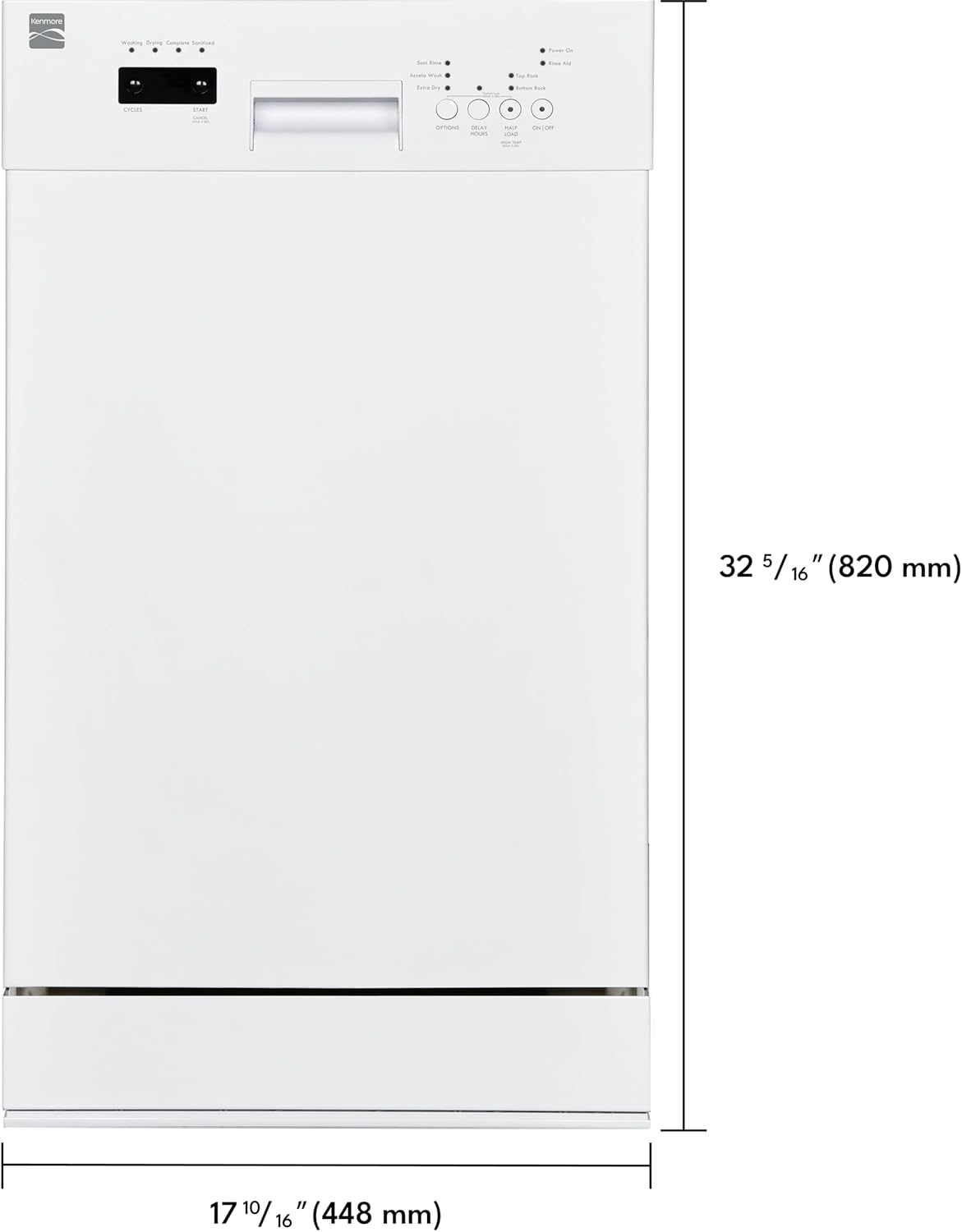 Kenmore 18" Built-in Stainless Steel Tub Dishwasher EasyFlex 3rd, SmartWash, UltraWash Plus, TurboDry, MoreSpace Adjustable Rack, Energy Star Certified, White