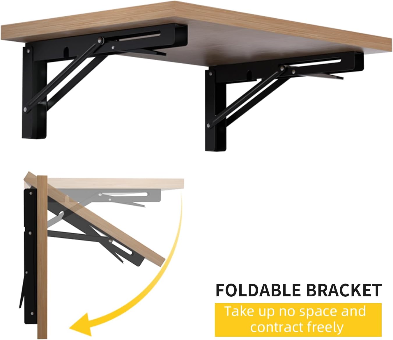 10 Inch Folding Shelf Brackets, 2 Pack Collapsible Heavy Duty Shelf Brackets for Fold Down Desk, Black
