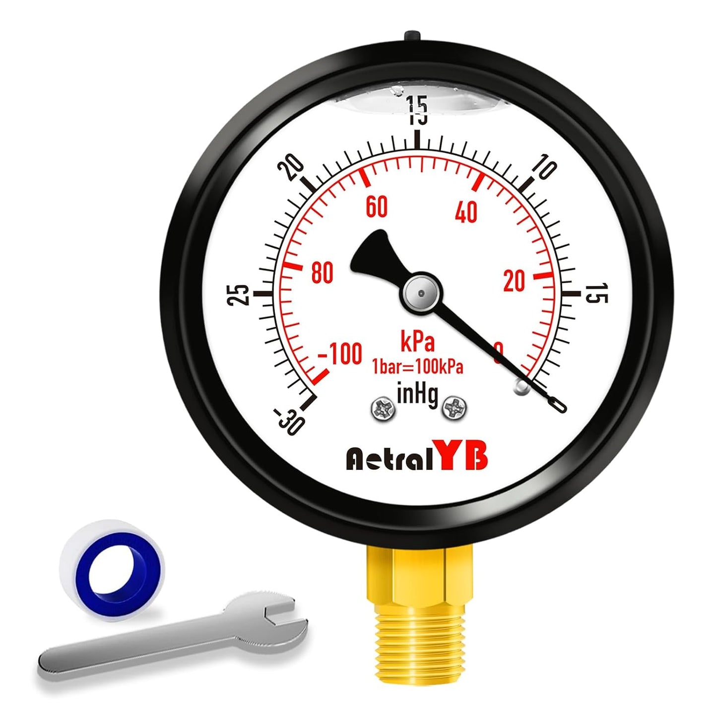 2.5 Inch Vacuum Gauge -30 inHg -100Kpa,304 Stainless Steel Case, Liquid Filled Vacuum Gauge, 2.5" Dial, 1/4" NPT Lower Mount, Vacuum Pressure Gauge for HVAC, Vacuum Pump,Vacuum Pressure Test