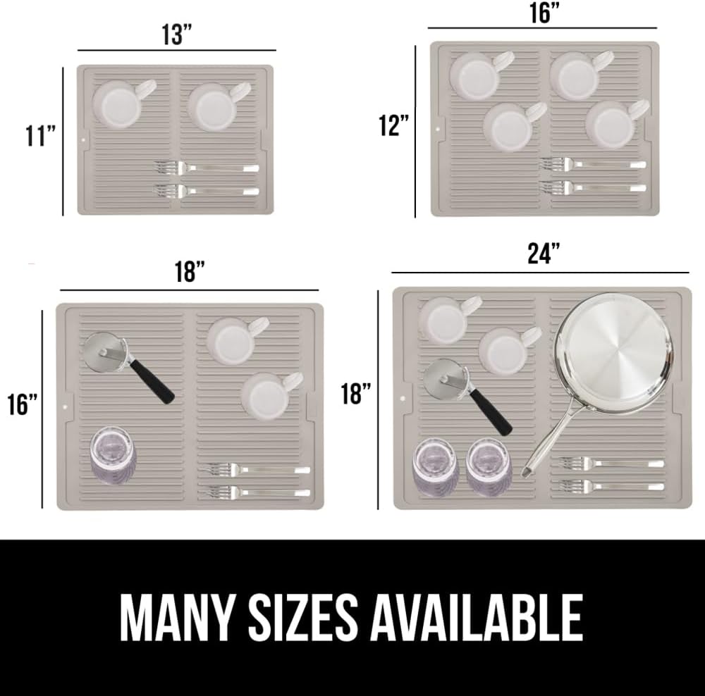 GORILLA GRIP 100% BPA-Free Patented Silicone Dish Drying Mat for Kitchen Counter, 18x24 Inch, Water Catching Ribbed Design, Easy Clean Waterproof Sink Liner, Heat Resistant, Fits Under Rack, Almond