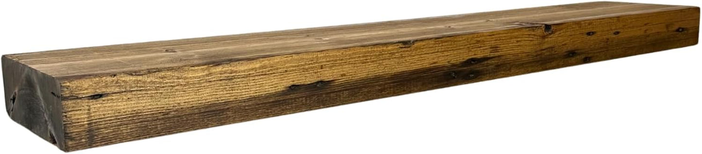 Modern Timber Craft Reclaimed Wood Fireplace Mantel Shelf | Solid Rustic American Barnwood with Steel Floating Shelf Brackets | 2.75" Thickness | 96" L x 8" D, Early American, Planed and Sanded