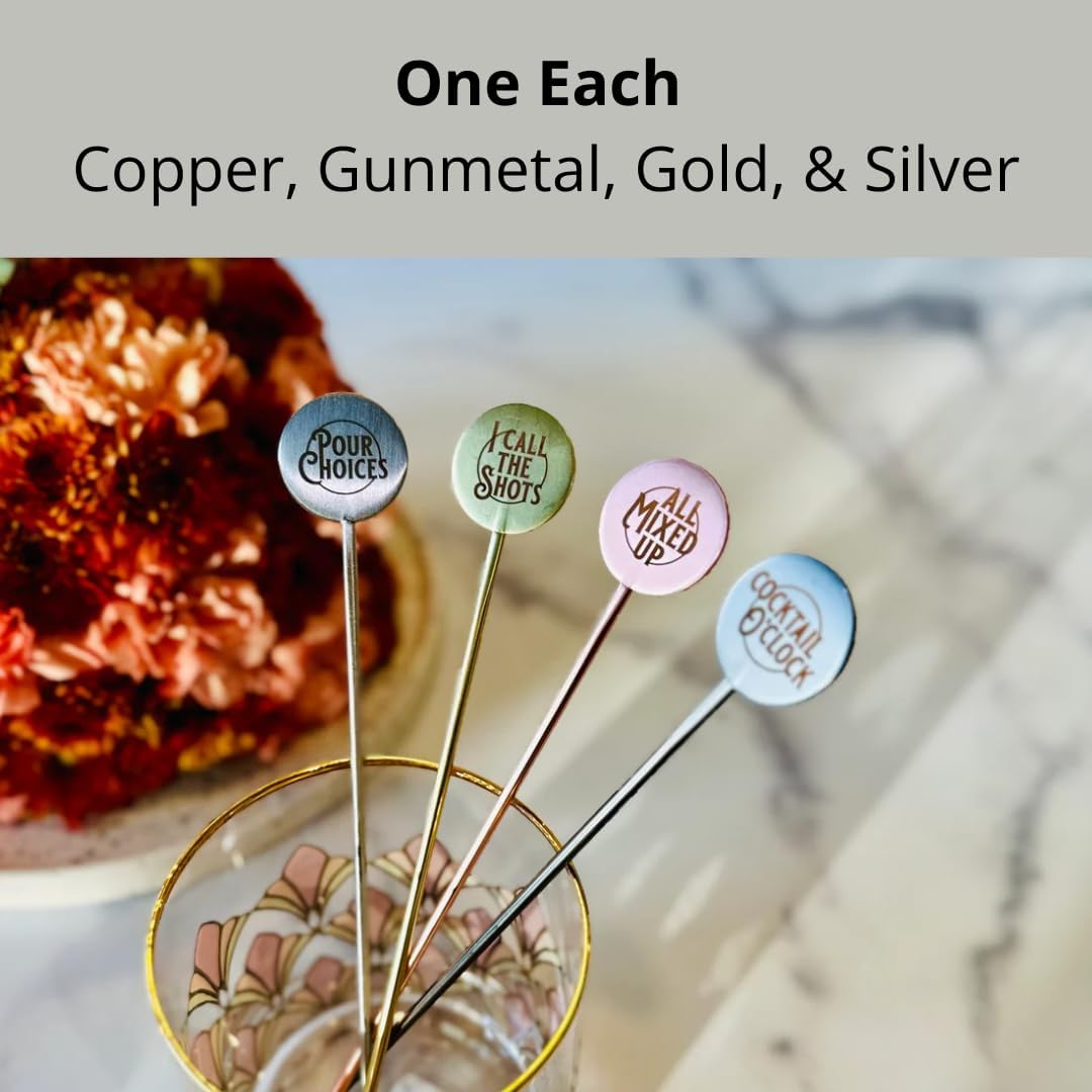 Elixir Mixer Cocktail Stirrers, Stainless Steel Drink Stirring Swizzle Sticks, Mixed Metals, Set of 4