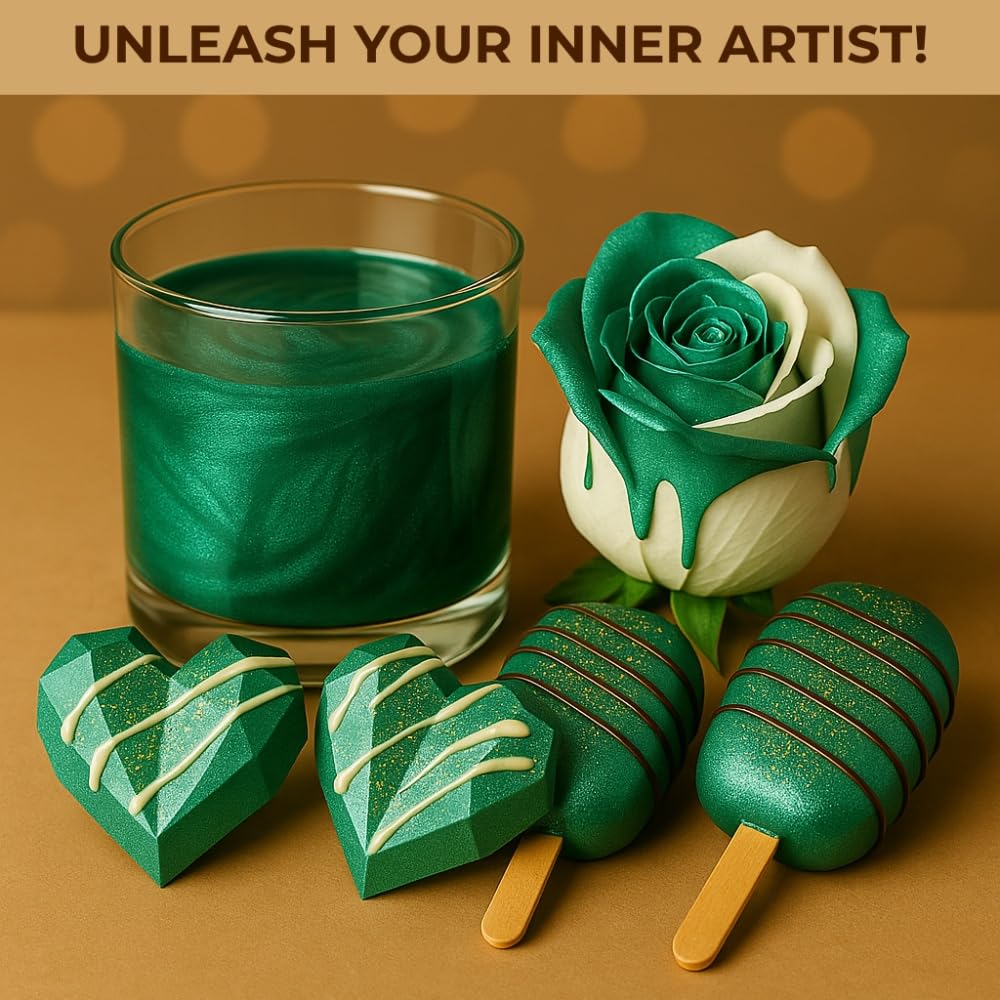 Bulk (20g) Luster Dust Edible Cake Decorations, Edible Luster Dust for Cakes, Green Edible Luster Dust for Cupcake Decorations, Cake Drip, Edible Paint, Green Edible Shimmer Dust for Drinks